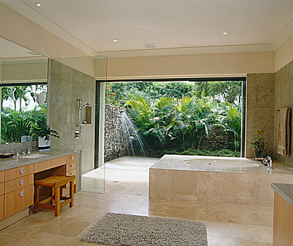 现代,淡绿,浴室,相似,盥洗池,大理石,淋浴,小间,沐浴,室内,水槽