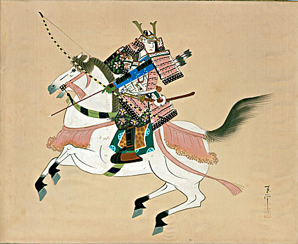 武士,战士,骑马,日本人,绘画,丝绸,传统,日式,艺术家,未知