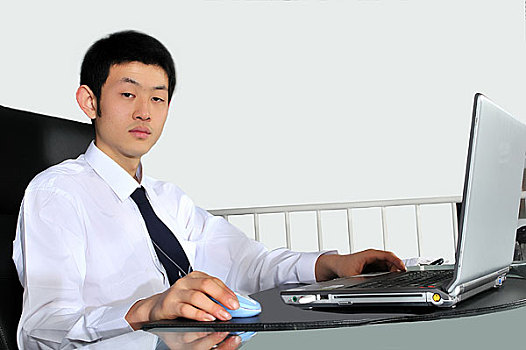 在电脑前工作的年轻白领