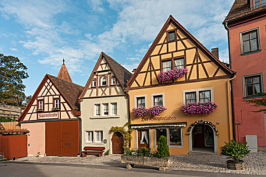 半木结构房屋,罗腾堡,罗滕堡,巴伐利亚,德国,欧洲