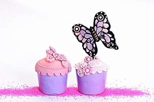 杯形蛋糕,装饰,糖,花,蝴蝶