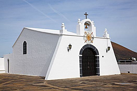 教堂,酒用葡萄种植区,兰索罗特岛,加纳利群岛,西班牙,欧洲