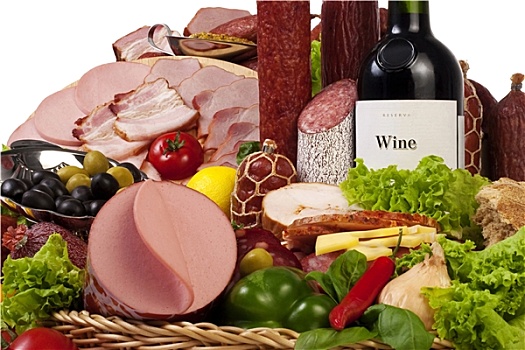 构图,肉,蔬菜,葡萄酒