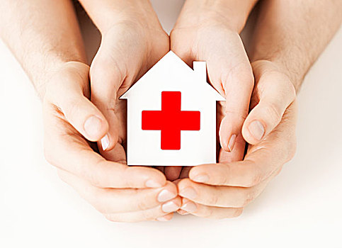 卫生保健,医疗,慈善,概念,男性,女性,拿着,白色,纸,房子,红十字,标识