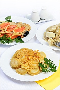 白色,桌子,食物,肉,三文鱼卷,饺子