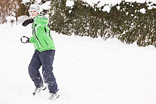 男孩,享受,冬天,打雪仗