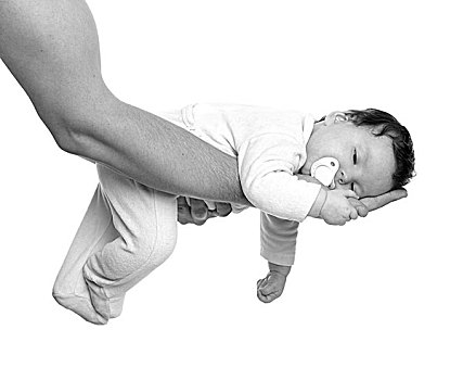 睡觉,女婴,父亲,手臂,白色背景