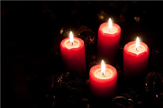 圣诞节,降临节花环,燃烧,蜡烛