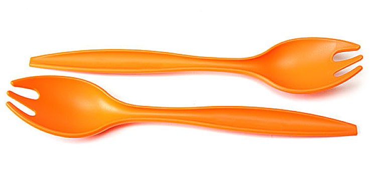 两个,塑料制品,橙色,叉子