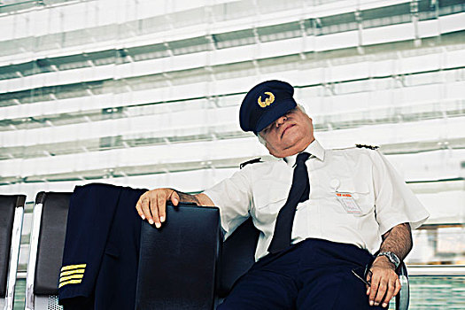 飞行员,休息,长椅,机场