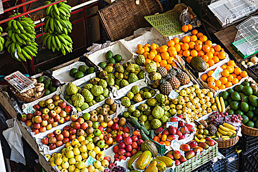巨大,展示,农贸市场,蔬菜,水果,市场,俯视图,丰沙尔,马德拉岛,葡萄牙