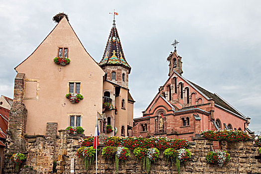 城堡,小教堂,地点,阿尔萨斯,法国,欧洲