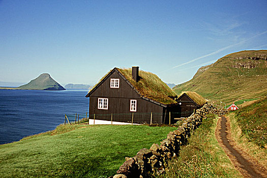 靠近,传统,房子,草,遮盖,屋顶,岛屿