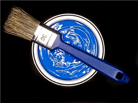 蓝色,油漆桶,漆刷