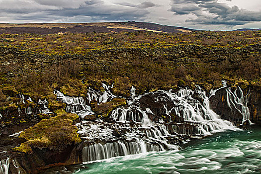 欧洲,冰岛,瀑布,流动,上方,火成岩,河流,戈登,画廊