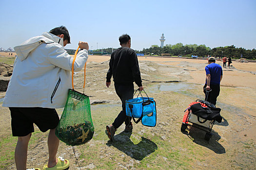 山东省日照市,90后小伙潜水捞海鲜上岸,游客蜂拥而至看稀罕