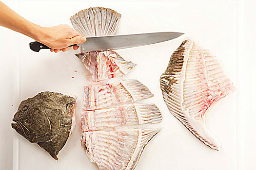 大菱鲆,鱼肉,骨头,切削,刀