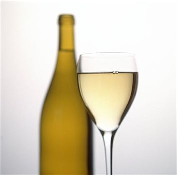 白葡萄酒,玻璃,正面,白葡萄酒瓶