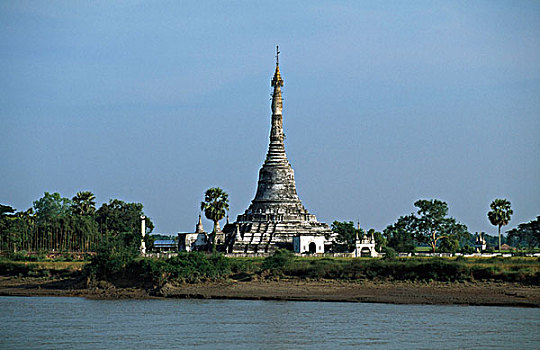 塔,水岸,伊洛瓦底江,缅甸