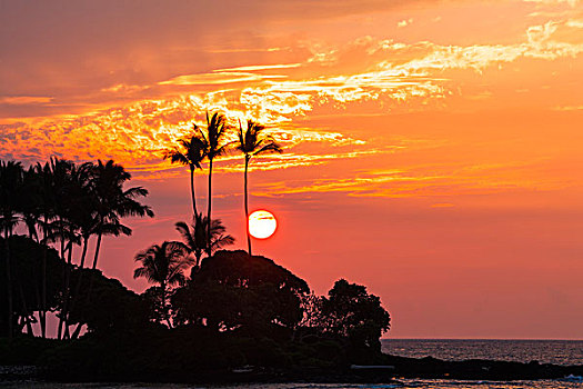 日落,柯哈拉海岸,夏威夷大岛,夏威夷,美国,北美