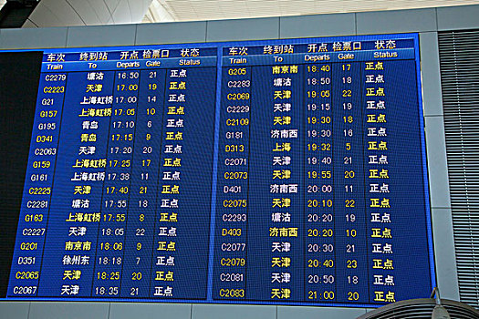 北京南站候车大厅电子信息牌