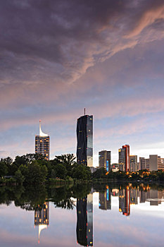 湖,高层建筑,多瑙河,华盛顿特区,塔,维也纳,国际,中心,联合国大楼,左边,右边,奥地利