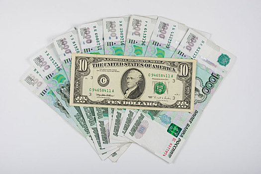 扇子,货币,一个,俄罗斯,钞票,10美元,美国