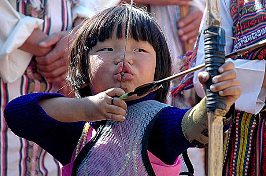 小,女孩,传统服饰,参与,射箭,竞争,一个,丰乳,印度,十二月,2005年