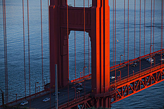 俯拍,特写,金门大桥,交通,旧金山,加利福尼亚,美国