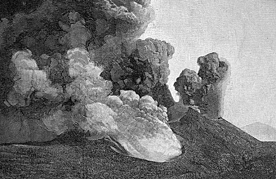 喷发,埃特纳火山,风景,北方,西西里,意大利,1893年