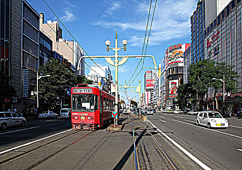 日本北海道札幌闹市区的有轨电车