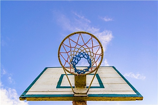 篮球,球筐,仰视,蓝天,远景