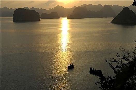 日落,下龙湾,越南