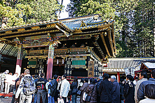 信徒,排队,庙宇,日本