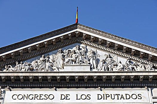 山形墙,国会大厦,设计,议会,局部,马德里,西班牙,欧洲