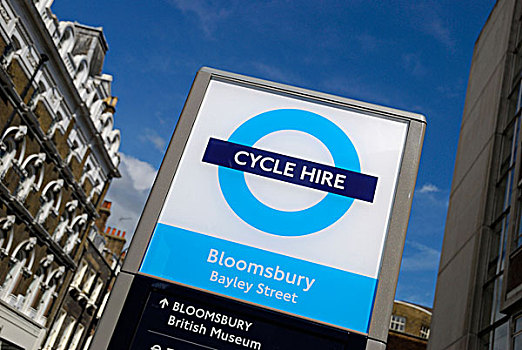英格兰,伦敦,布鲁姆斯伯里,自行车,雇用,停靠,车站,标识
