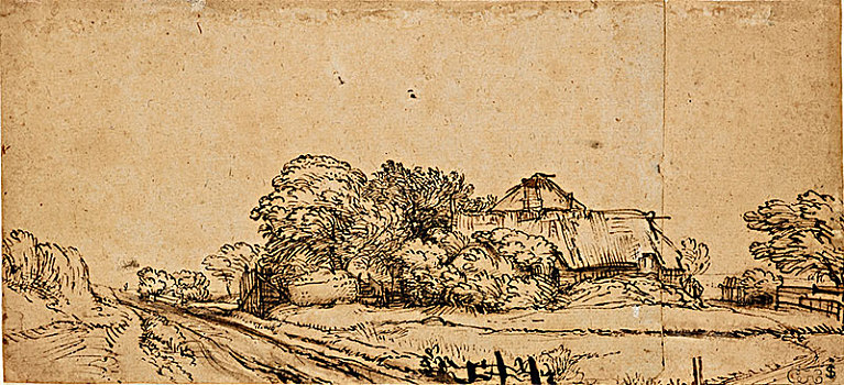 农舍,旁侧,道路,17世纪中期,艺术家,伦勃朗