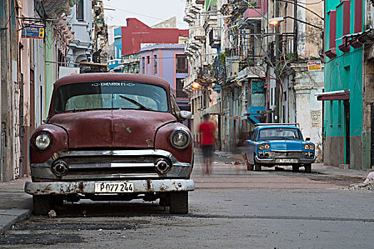 老,20世纪50年代,美洲,停放,哈瓦那旧城