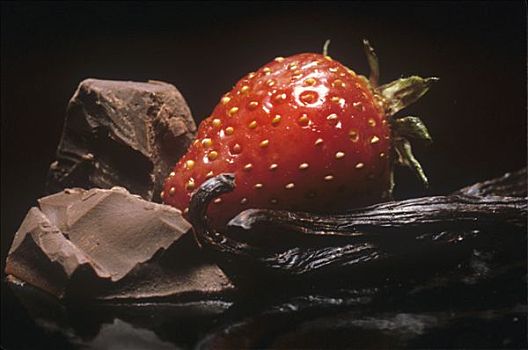 草莓,巧克力,大块,香草豆荚