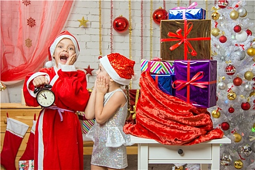 圣诞老人,递送,礼物,协助,迟,新年