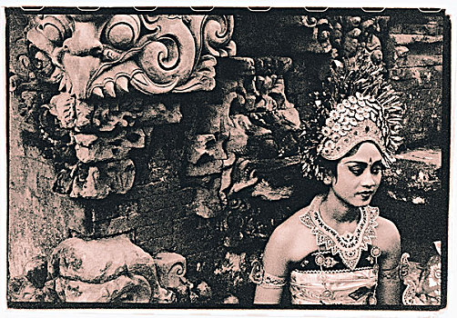 印度尼西亚,巴厘岛,舞者,表演,坐,靠近,庙宇,艺术
