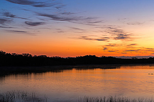 日出,云,反射,英里,水塘,大沼泽地国家公园,佛罗里达,美国