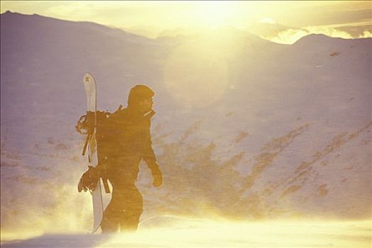 滑雪板玩家,远足,吹,雪,阿尔卑斯山