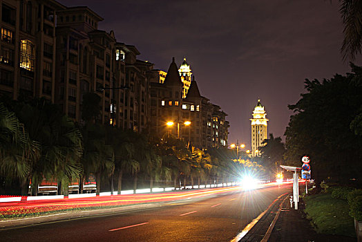 广州星河湾夜色,道路,光轨