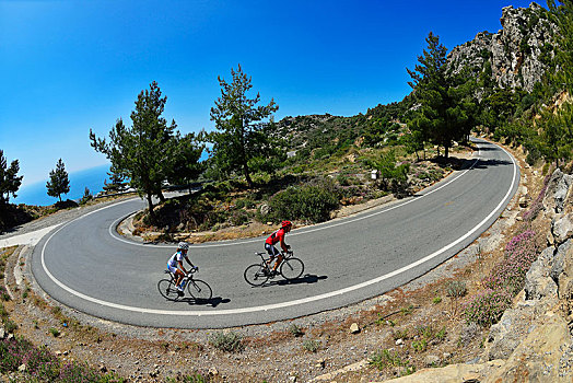 两个,比赛,骑车,弯路,靠近,克里特岛,希腊,欧洲