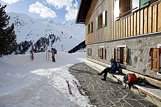 滑雪,正面,小屋,冬天,阿尔卑斯山,提洛尔,奥地利