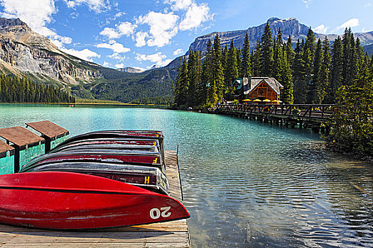 船,码头,翡翠湖,幽鹤国家公园,不列颠哥伦比亚省,加拿大