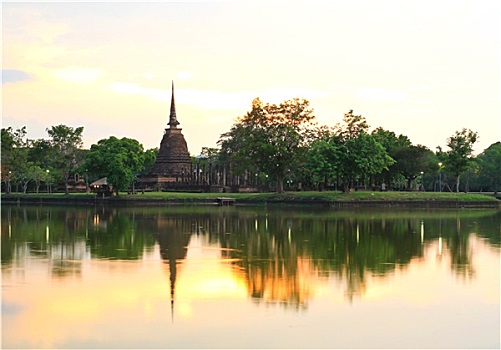 素可泰,历史,公园,日落,老城,泰国