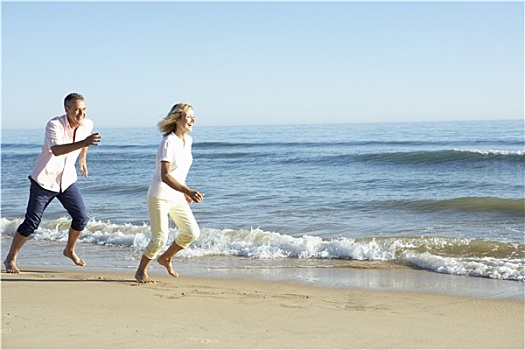 老年,夫妻,享受,浪漫,海滩度假