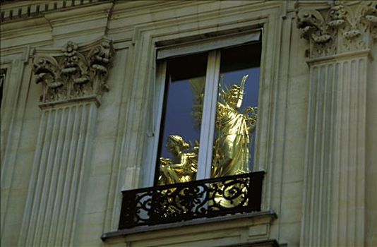 法国,巴黎,加尼叶,金色,雕塑,反射,窗户